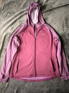 L.L.Bean Women's Large Hooded Fleece Jacket Pink Purple Full Zip Thumbholes